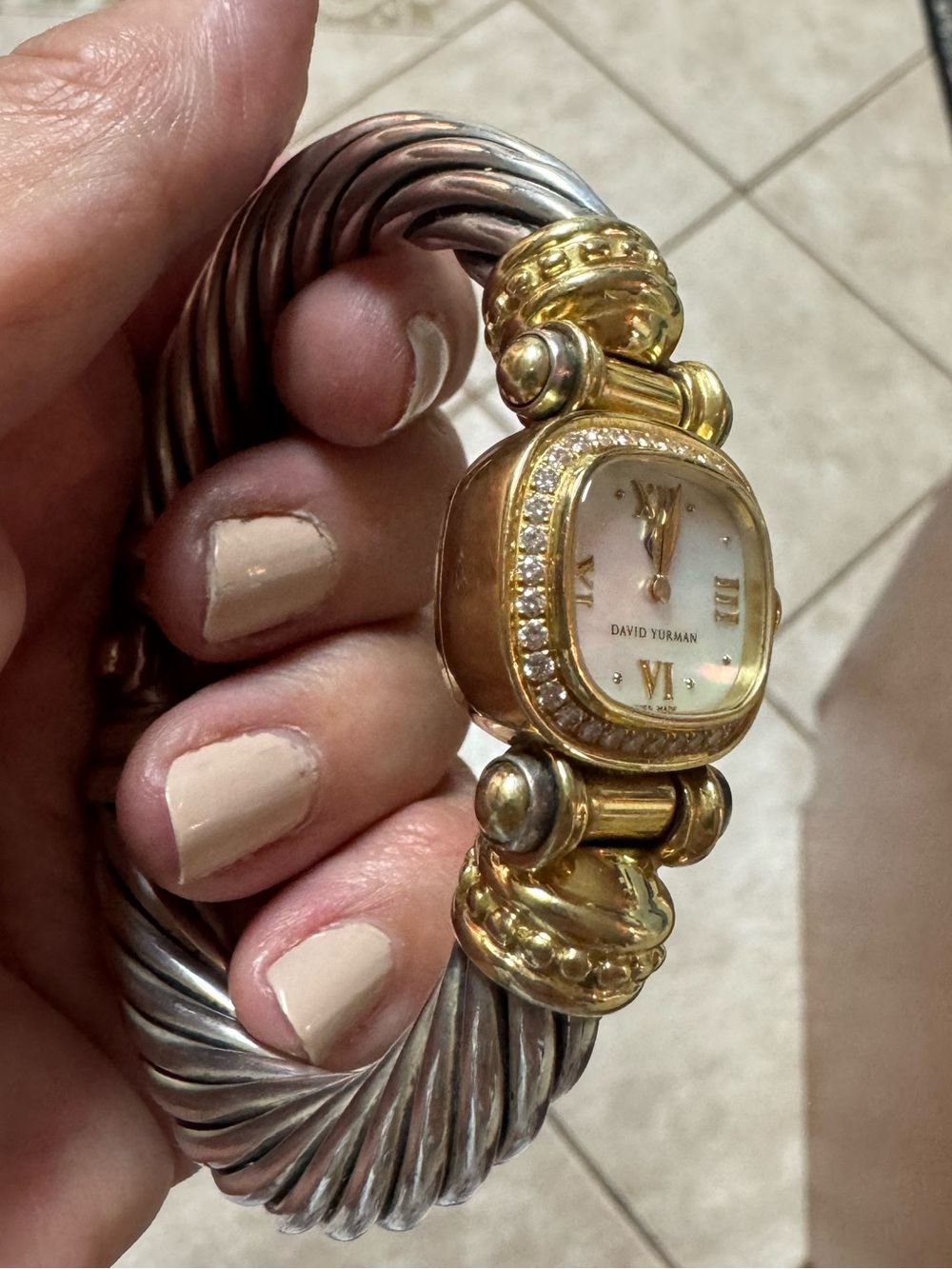 David Yurman t-21681 750 solid gold face Two-Tone Cable Bracelet SS/18kt